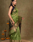 Zari Border Black Maheshwari Cotton Silk Saree