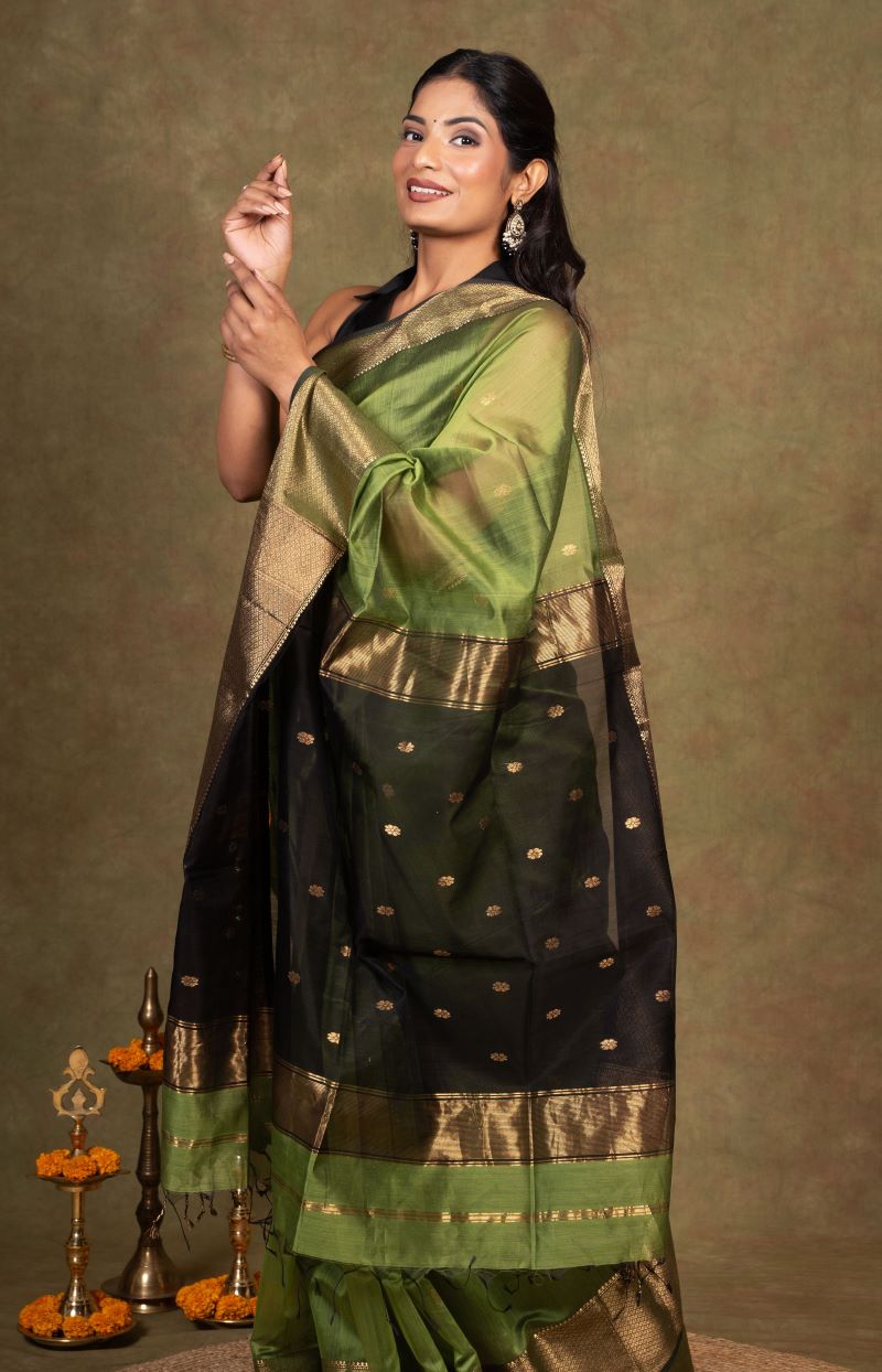 Black Maheshwari Cotton Silk Saree