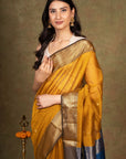 Mustard Maheshwari Cotton Silk Saree