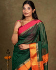 Golden Resham Border Maheshwari Silk Saree