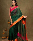 Golden Resham Border Maheshwari Silk Saree