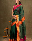 Golden Resham Border Maheshwari Silk Saree
