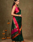 Golden Resham Border Maheshwari Silk Saree