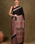 Black Ajrakh Modal Silk Saree