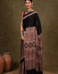 Black Ajrakh Modal Silk Saree