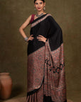 Black Earthy Jaal Ajrakh Modal Silk Saree