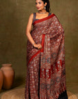 Maroon Starry Minkundi Ajrakh Modal Silk Saree
