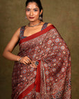 Maroon Starry Minkundi Ajrakh Modal Silk Saree