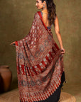 Maroon Starry Minkundi Ajrakh Modal Silk Saree