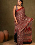 Maroon Starry Minkundi Ajrakh Modal Silk Saree