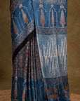 Indigo Ajrakh Modal Silk Saree