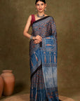 Indigo Ajrakh Modal Silk Saree