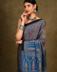 Blue Ajrakh Modal Silk Saree