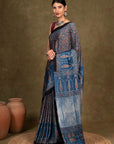 Indigo Ajrakh Modal Silk Saree
