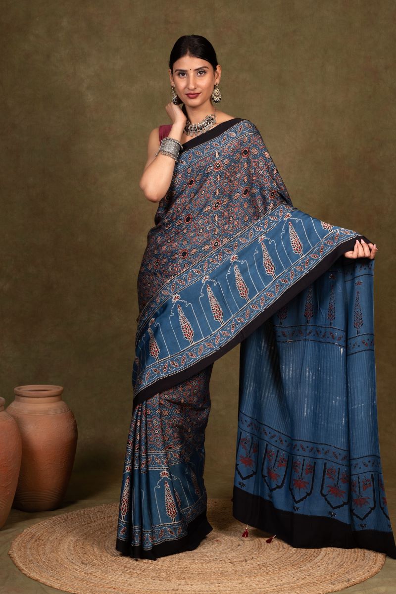 Ajrakh Modal Silk Saree