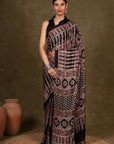 Black Modal Silk Ajrakh Saree