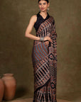 Black Modal Silk Ajrakh Saree