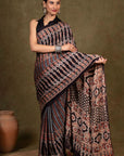 Black Modal Silk Ajrakh Saree