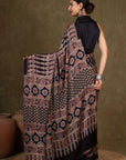 Black Chevron Arrow Ajrakh Modal Silk Saree