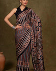 Black Chevron Arrow Ajrakh Modal Silk Saree