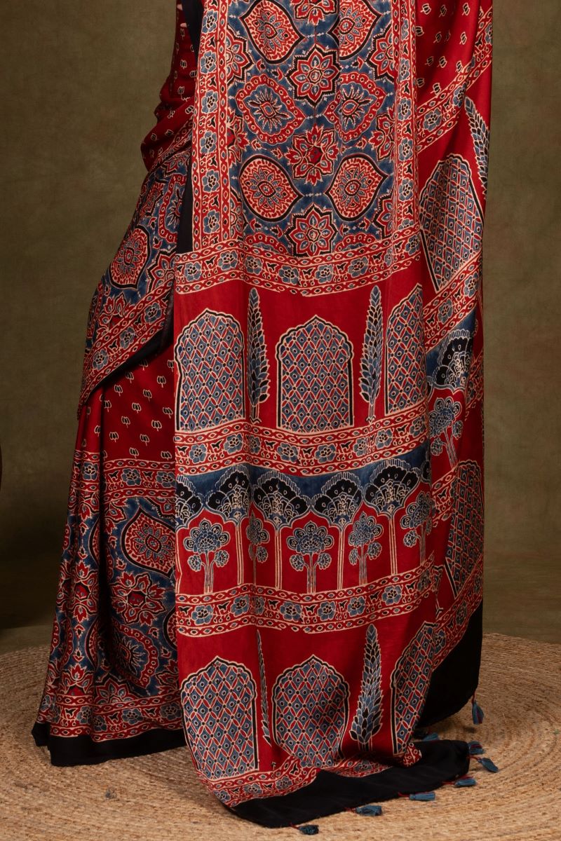 Ajrakh Modal Silk Saree