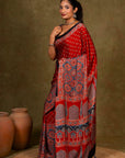 Red Ajrakh Modal Silk Saree