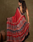 Red Ajrakh Modal Silk Saree