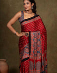 Red Ajrakh Silk Saree