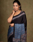 Black Blue Modal Silk Ajrakh Saree