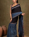 Black Blue Modal Silk Ajrakh Saree
