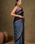 Black Blue Modal Silk Ajrakh Saree