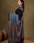 Black Blue Modal Silk Ajrakh Saree