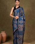 Blue Modal Silk Ajrakh Saree