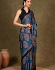 Blue Modal Silk Ajrakh Saree