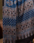 Indigo Ooid Floral Ajrakh Modal Silk Saree
