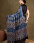 Blue Modal Silk Ajrakh Saree