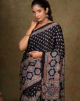 Black Modal Silk Ajrakh Saree