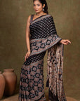 Black Modal Silk Ajrakh Saree