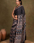 Black Buti by Riyal Ajrakh Modal Silk Saree