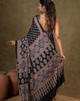 Black Modal Silk Ajrakh Saree