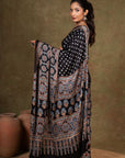 Black Modal Silk Ajrakh Saree