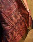 Black Wine Paisley Jamewar Tanchoi Banarasi Silk Saree