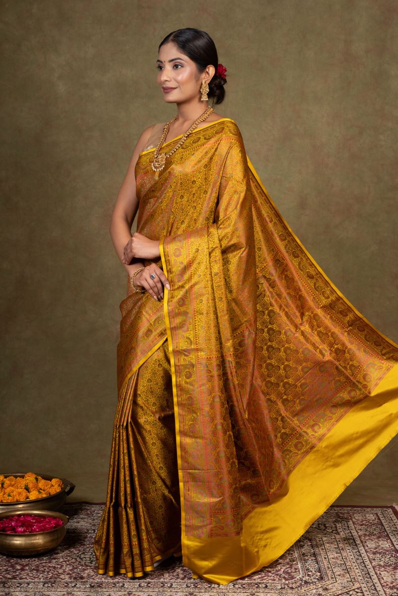Mustard Tanchoi Banarasi Silk Saree