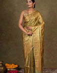 Olive Paisley Jamewar Tanchoi Banarasi Silk Saree