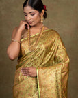 Olive Paisley Jamewar Tanchoi Banarasi Silk Saree