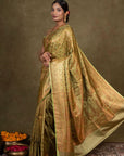 Olive Paisley Jamewar Tanchoi Banarasi Silk Saree