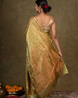 Olive Paisley Jamewar Tanchoi Banarasi Silk Saree