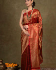 Rusty Paisley Jamewar Tanchoi Banarasi Silk Saree