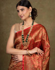 Rusty Paisley Jamewar Tanchoi Banarasi Silk Saree
