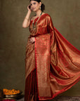 Rusty Paisley Jamewar Tanchoi Banarasi Silk Saree